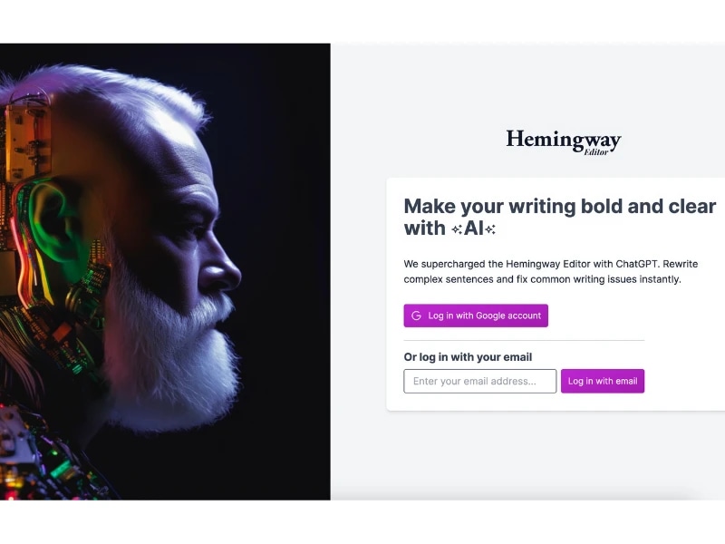 Profile of an elderly man with a white beard and futuristic digital enhancements on his head and neck, facing right.