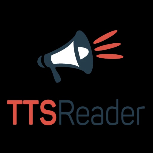 A megaphone emitting sound waves with the text "TTSReader" below it.