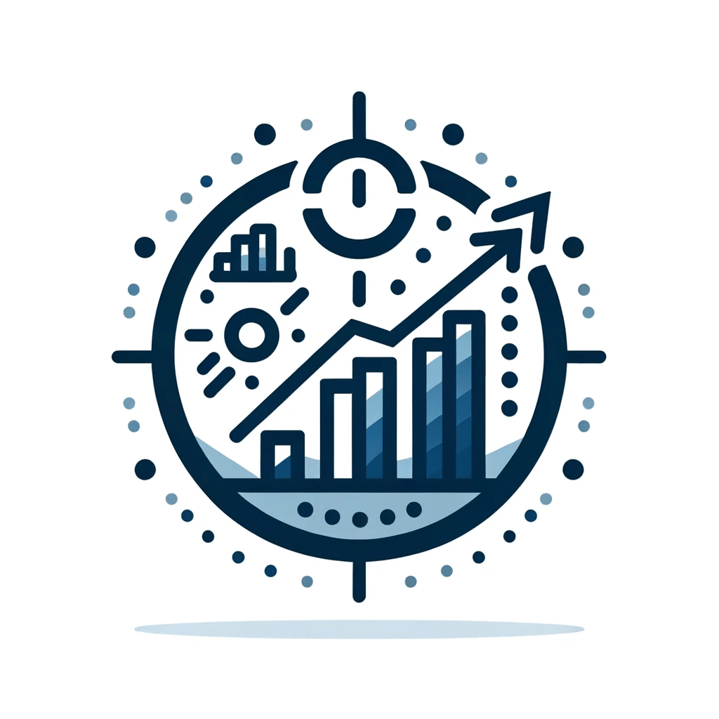 A stopwatch with graphs and an upward arrow, symbolizing time management and growth.