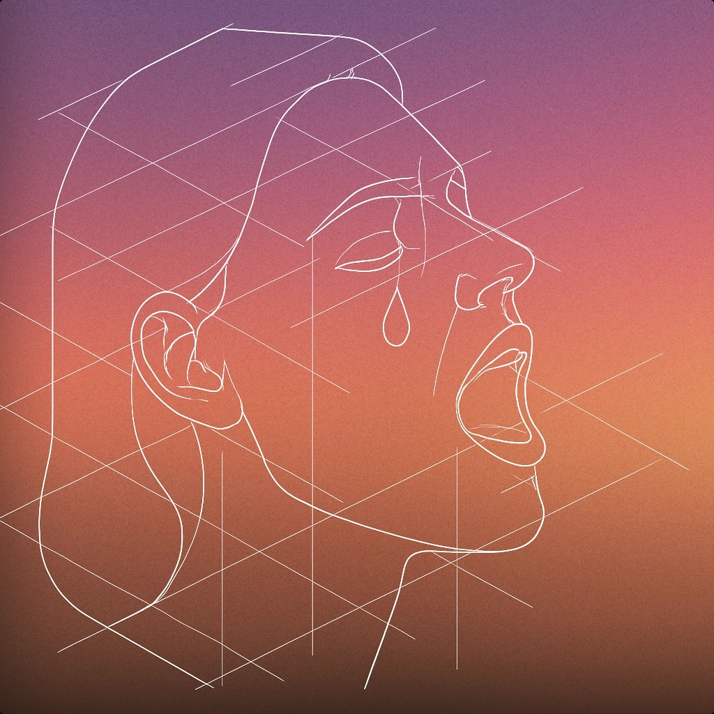 Cover of A single teardrop falling from a stylized woman's face with her mouth open in a subtle wail for Woman Crying sound effects