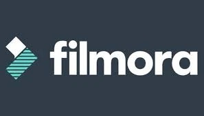 Filmora logo with a stylized diamond shape and the word "filmora" on a dark background.