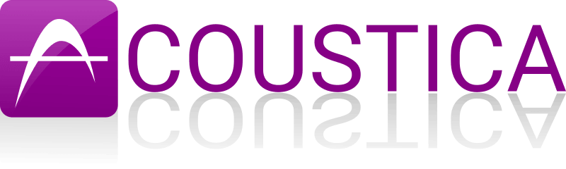 Coustica logo with purple icon and text.