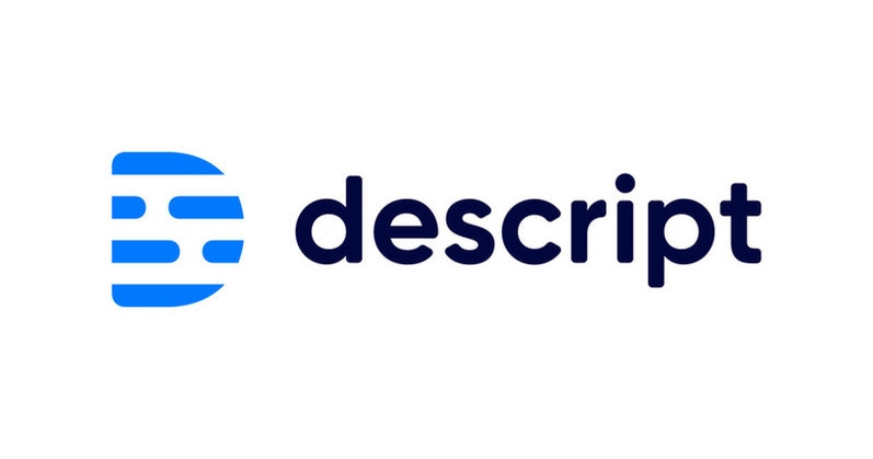 Blue circular logo with horizontal lines next to the word "descript" in bold black text.
