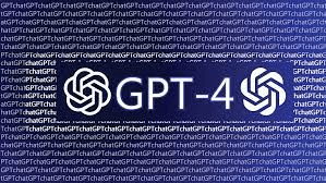Alt text: "GPT-4 logo with a background of repeated code snippets"
