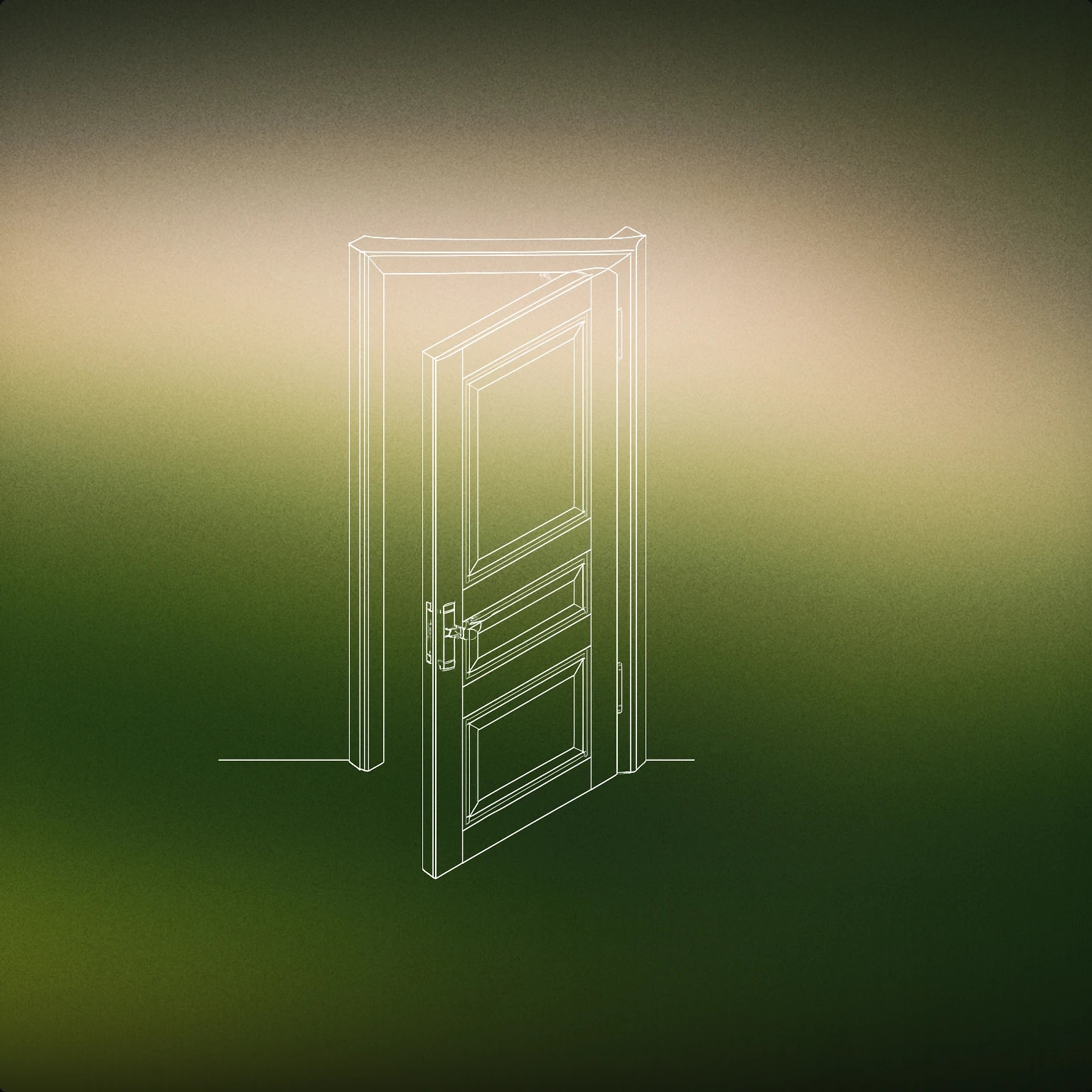 Cover of partially open old wooden door with a visible hinge for Creaky Door sound effects