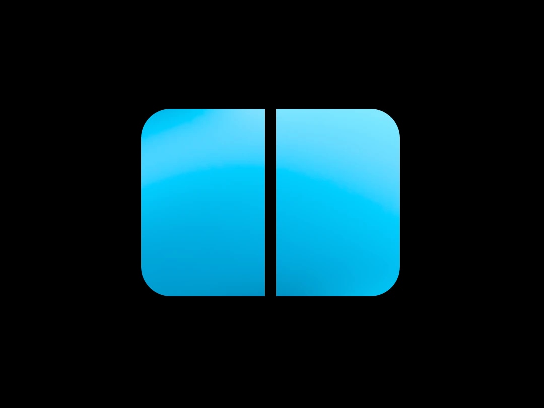Blue square icon with rounded corners, divided in half vertically.