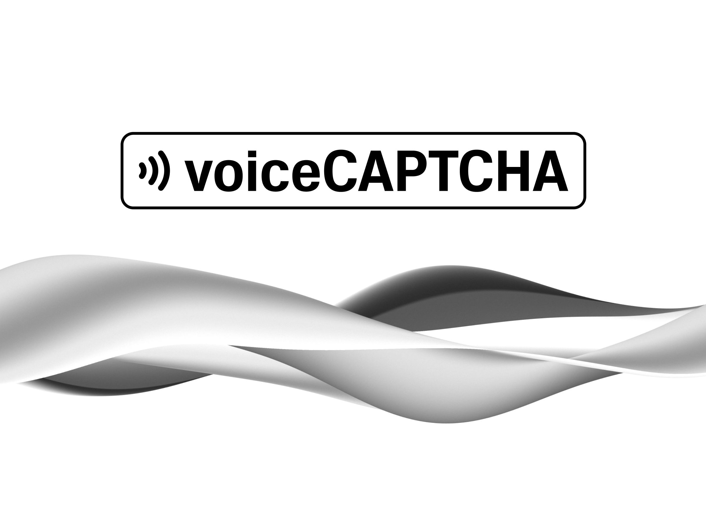 voiceCAPTCHA logo with a wave design in black, white, and gray tones