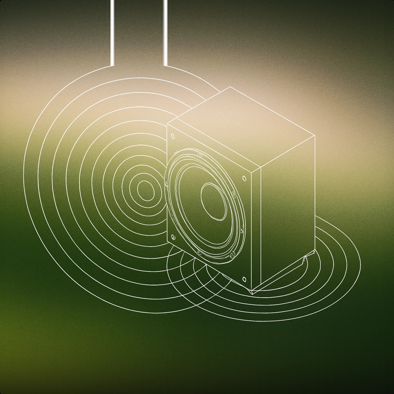 Cover of subwoofer with exaggeratedly large, concentric rings radiating outward for Deep voice library