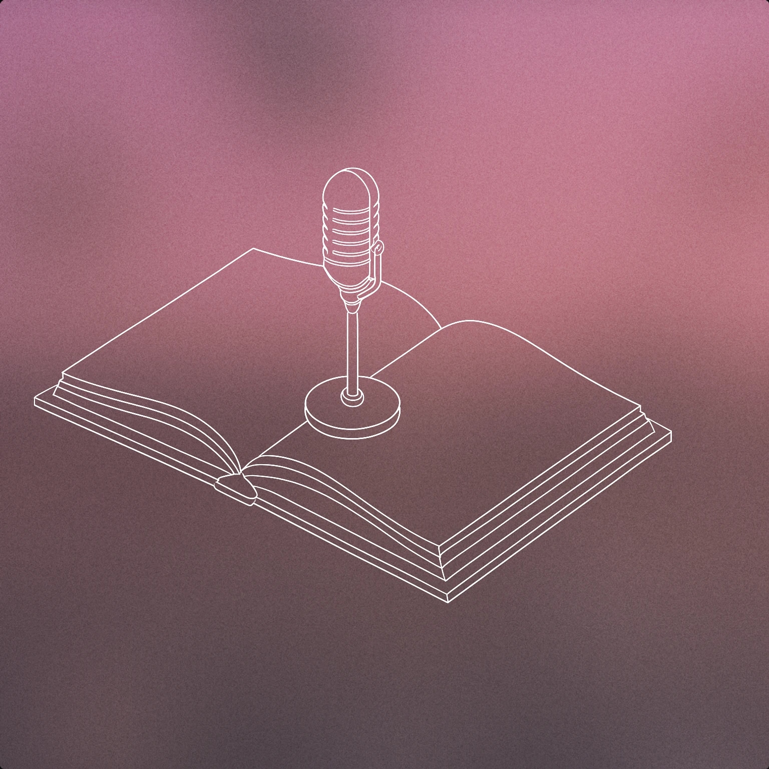 Cover of open book with a single standing microphone placed at its center for Audiobook narrator voice library