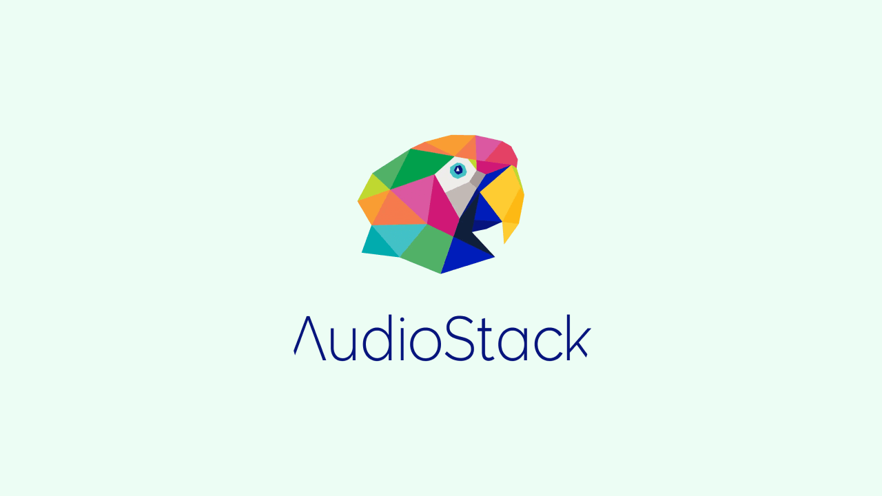 Alt text: Colorful geometric parrot head logo with "AudioStack" text below.