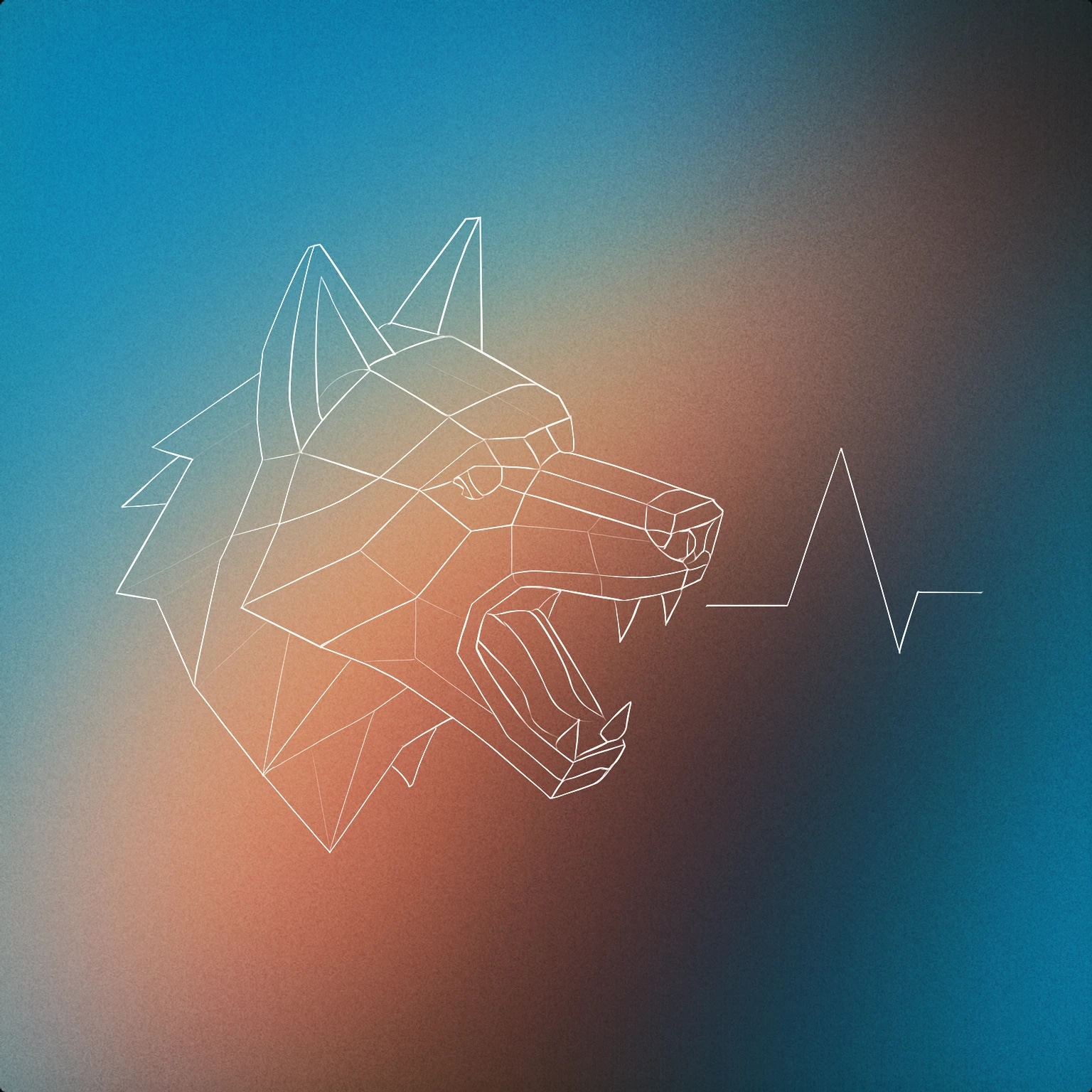 Cover of a stylized wolf head with an open mouth, emitting a single, bold soundwave line for Husky voice library