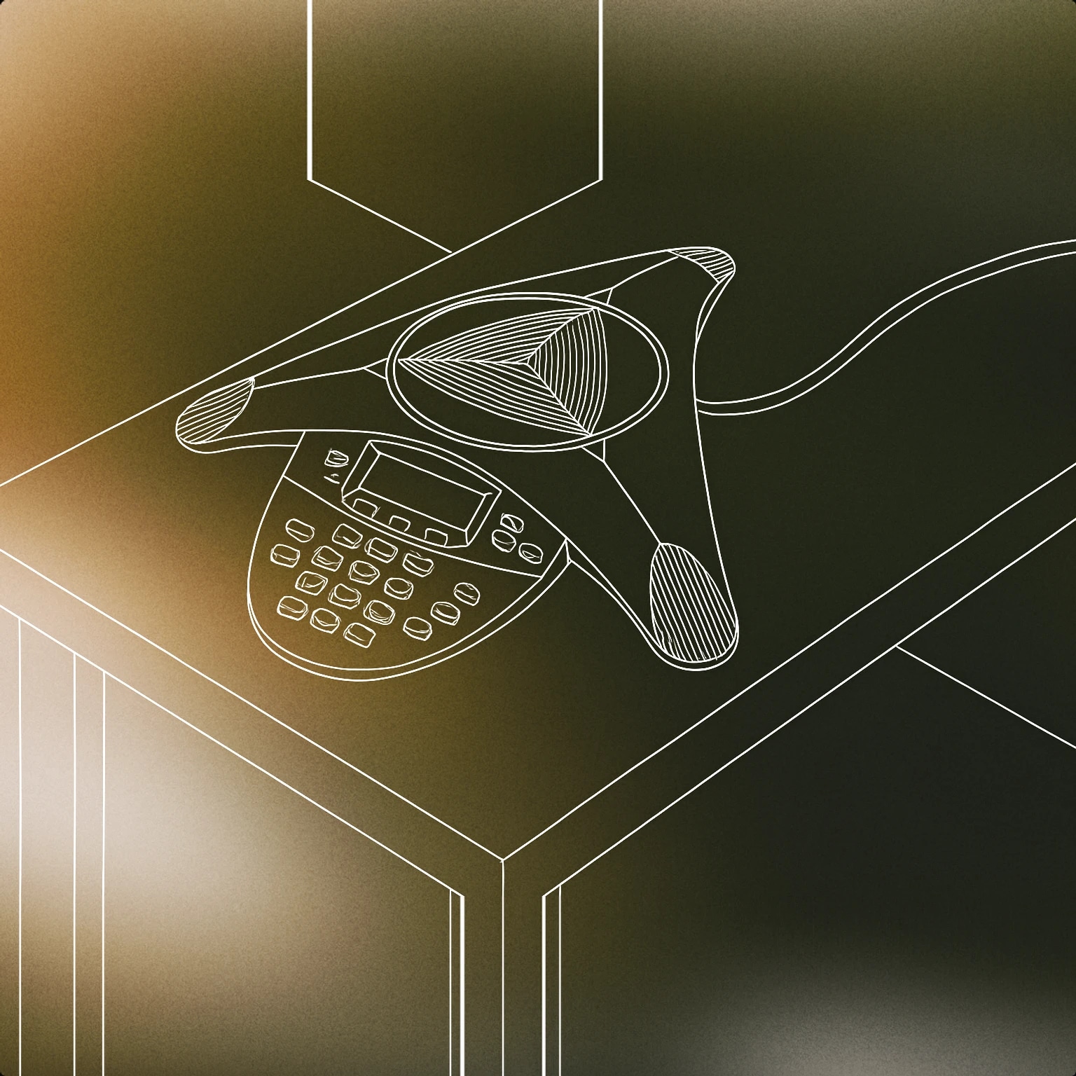 Cover of conference call speakerphone on a meeting table for Office sound effects