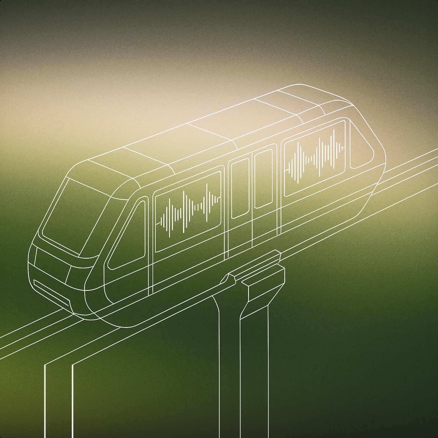 Cover of a stylized monorail train with soundwave patterns integrated into its windows for Transport sound effects