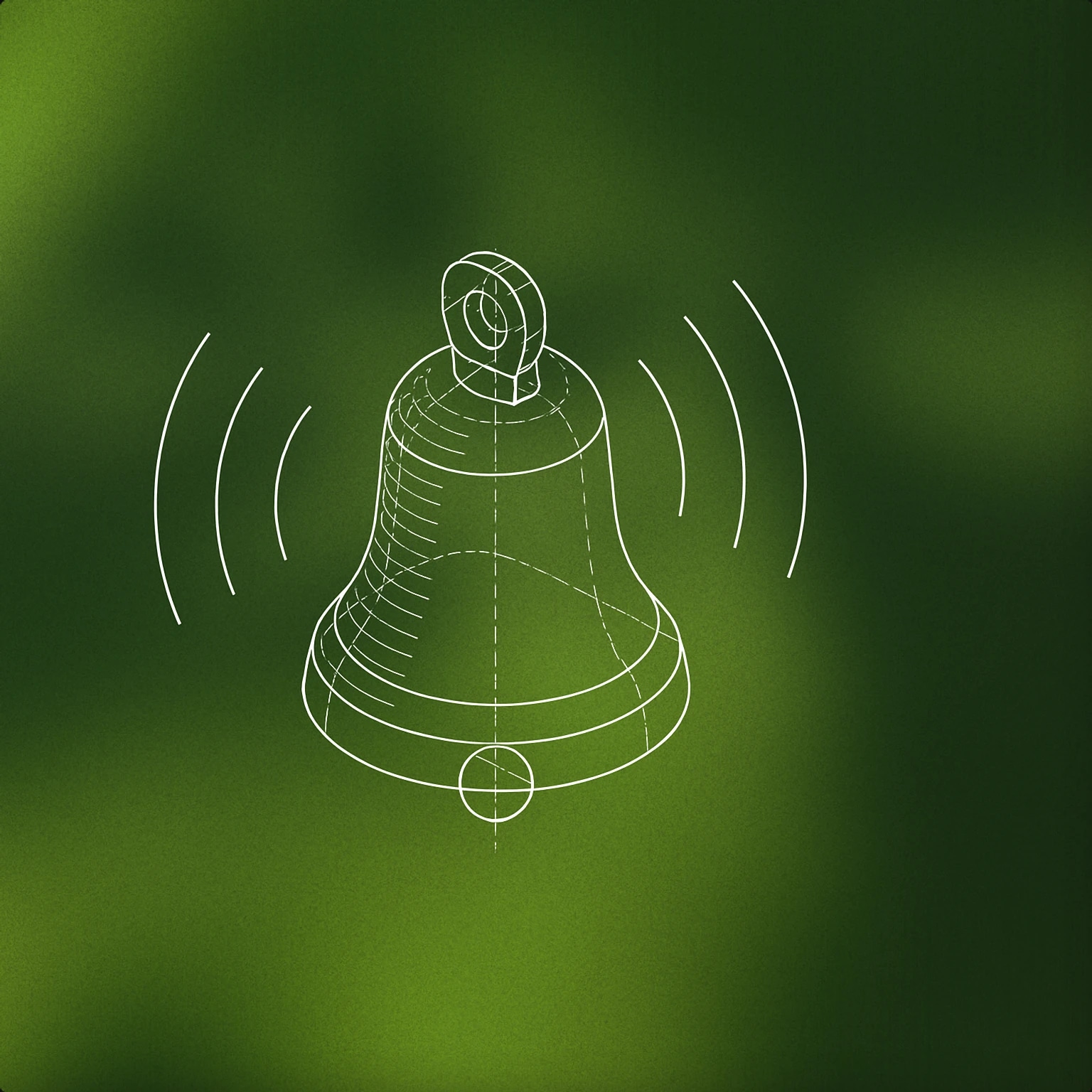 Cover of a stylized bell with sound lines emanating from it for Festive Holiday voice library