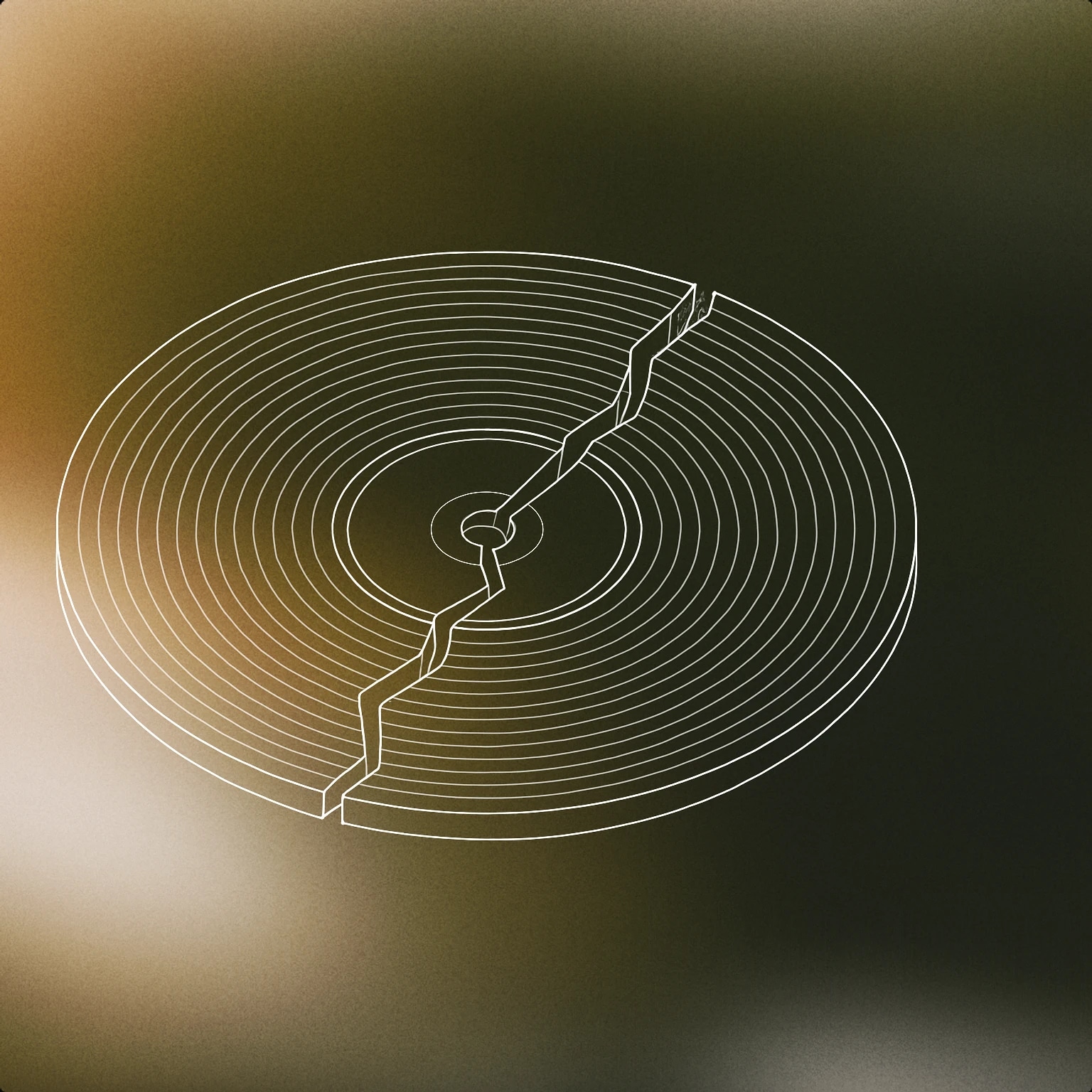 Cover of a stylized, cracked vinyl record with a jagged groove for Raspy voice library