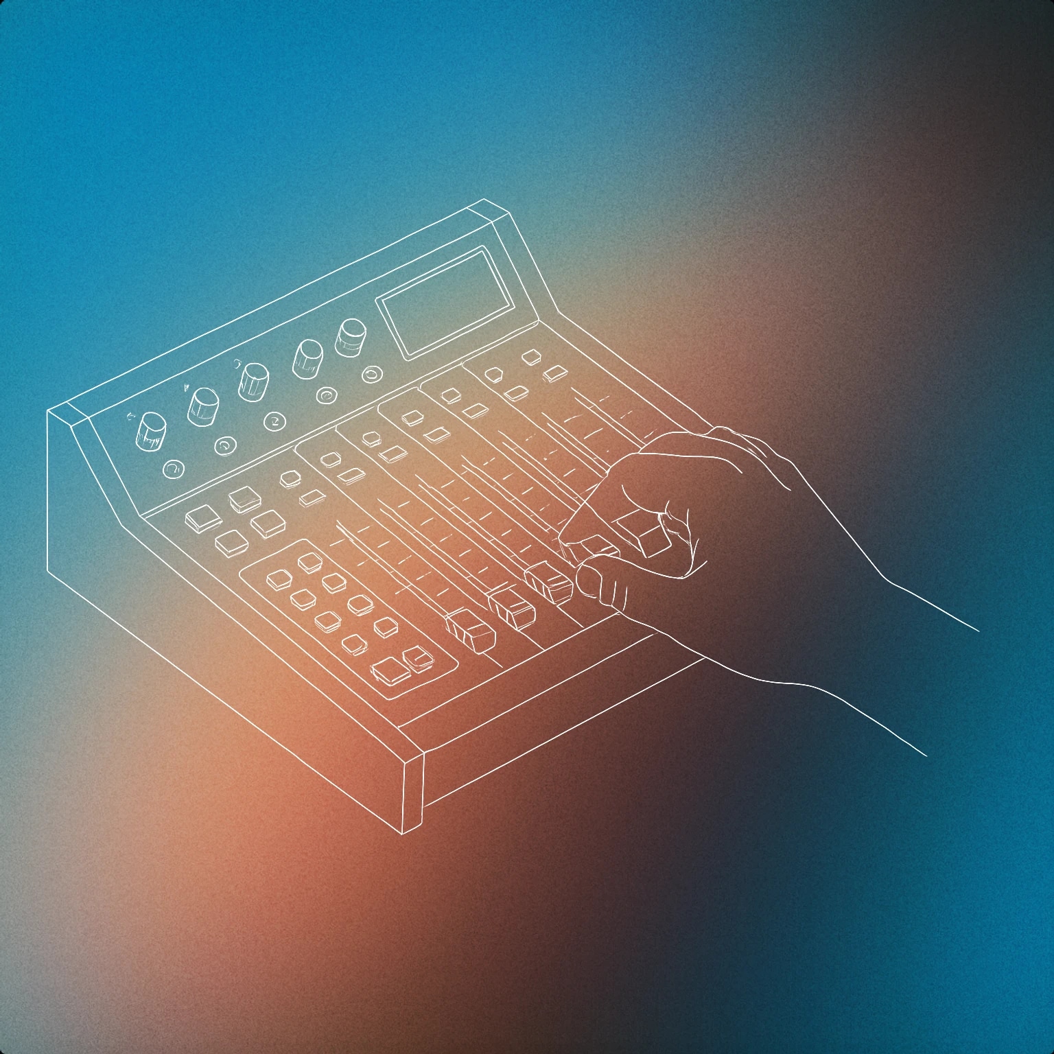 Cover of broadcasting console with a single hand adjusting a fader for Radio DJ voice library