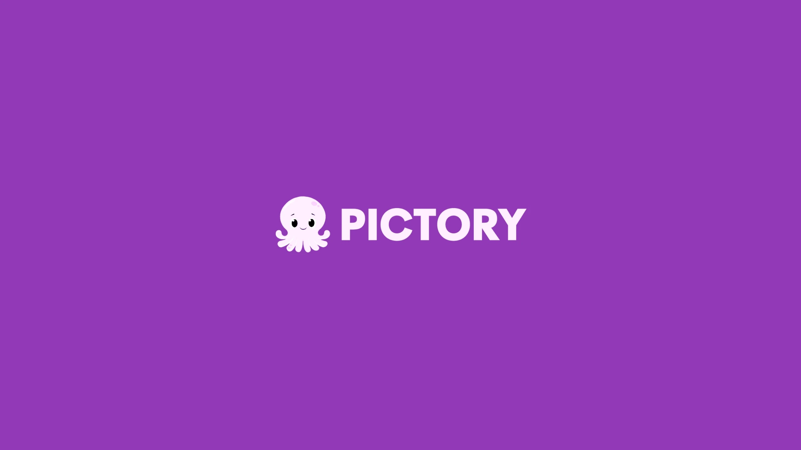 Pictory logo featuring a cute, smiling octopus character on a purple background.