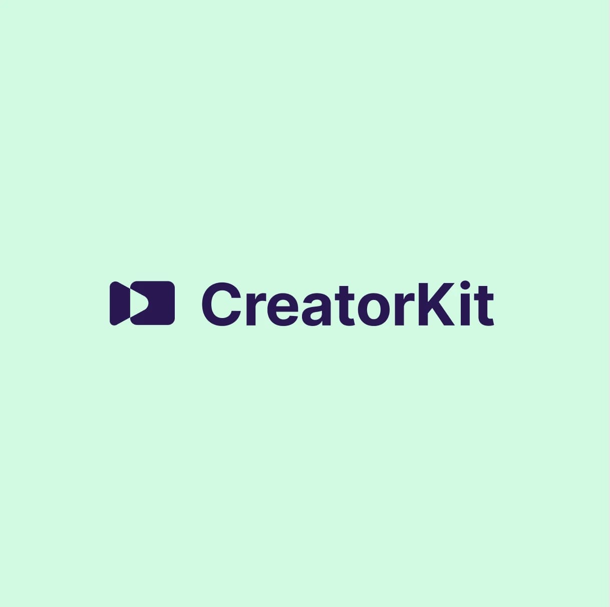 CreatorKit logo with a play button icon on a light green background.