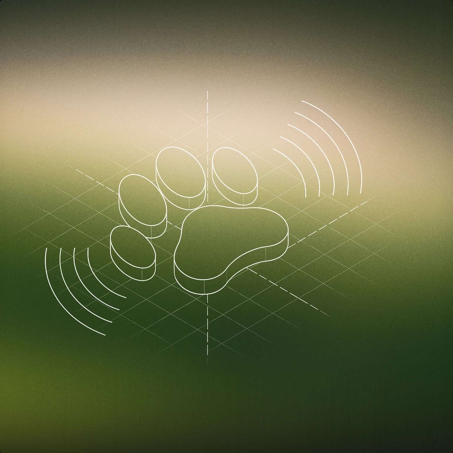 Cover of a stylized paw print with subtle soundwave lines radiating from it for Animal Sound Effects sound effects